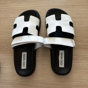 Steve Madden Black and White Slide Sandals